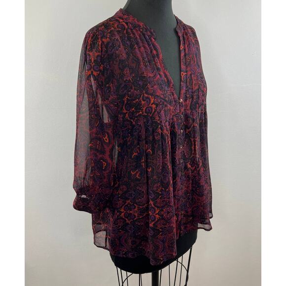 Joie Tops - JOIE Red Black Print Long Sleeve V-Neck Button Down Silk Blouse Size Medium M